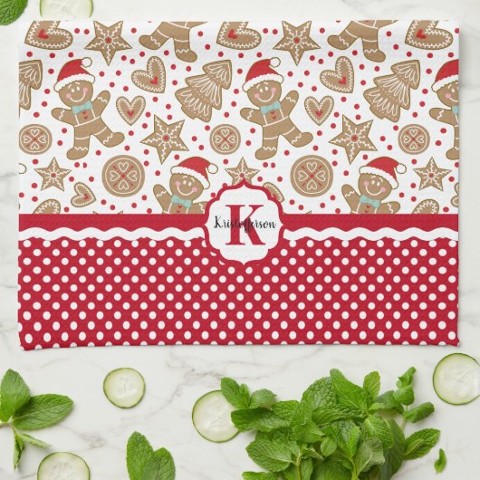 Monogram Gingerbread Man Christmas Geschirrtuch (Gefaltet)