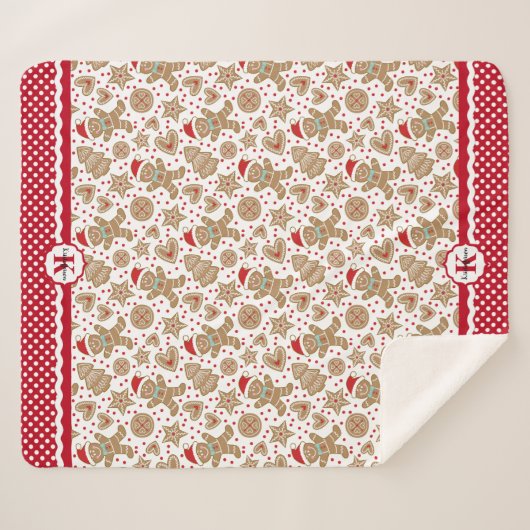 Monogram Gingerbread Man Christmas Sherpadecke (Vorderseite (Horizontal))