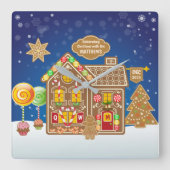 Monogram Gingerbread Weihnachtskekse Quadratische Wanduhr (Vorderseite)
