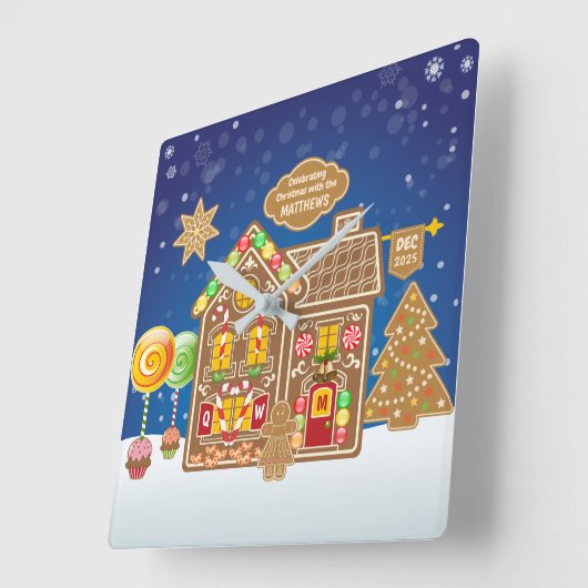 Monogram Gingerbread Weihnachtskekse Quadratische Wanduhr (Winkel)