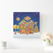 Monogram Gingerbread Weihnachtskekse Quadratische Wanduhr (Zuhause)