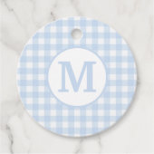 Monogram Gingham Muster in Soft Baby Blue Geschenkanhänger (Vorderseite)