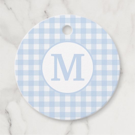 Monogram Gingham Muster in Soft Baby Blue Geschenkanhänger (Vorderseite)
