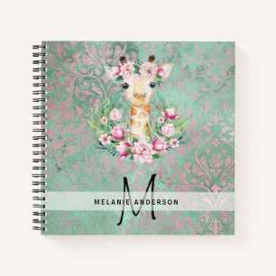 Monogram GIRAFFE Boho Blume Hübsch Girly Modern Notizblock