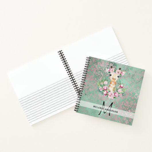 Monogram GIRAFFE Boho Blume Hübsch Girly Modern Notizblock (Innenseite)