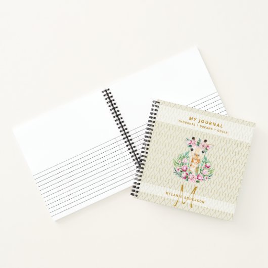 Monogram GIRAFFE Boho Blume Hübsch Girly Modern Notizblock (Innenseite)