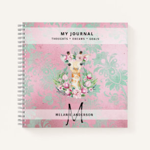 Monogram GIRAFFE Boho Blume Hübsch Girly Modern Notizblock