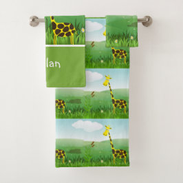 Monogram Giraffe Zoo Animal Baby Towel Set