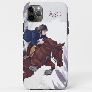 Monogram Girl and Horse Jumping on Violet Abstrakt Case-Mate iPhone Hülle