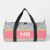 Monogram Girl Floral Pink Blauer Personalisierter Duffle Bag (Rückseite)