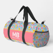 Monogram Girl Floral Pink Blauer Personalisierter Duffle Bag (Rechte Ecke)