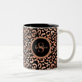 Monogram Girl Leopard Animal Print Zweifarbige Tasse