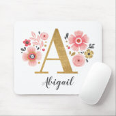 Monogram Girl Pink Floral Mousepad (Mit Mouse)