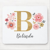 Monogram Girl Pink Floral Mousepad (Vorne)