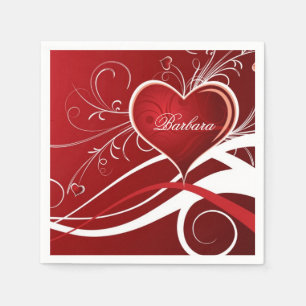 Monogram Girl Red & White Heath and Floral Wirbel Serviette