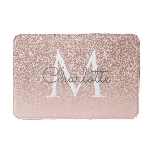 Monogram Girl Rose Gold Glitzer Blush Pink Badematte (Vorderseite)