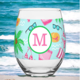 Monogram Girl's Weekend Favor Bikini Palm Tree Weinglas Ohne Stiel