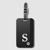 Monogram Girly Black Heart Simple Modern Chic Gepäckanhänger (Vorderseite Vertikal)