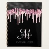 Monogram Girly Black & Pink Dripping Glitzer Glam Planer (Vorderseite)