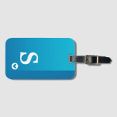 Monogram Girly Blue Heart Simple Modern Chic Gepäckanhänger (Vorderseite (Horizontal))