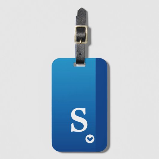 Monogram Girly Blue Heart Simple Modern Chic Gepäckanhänger (Vorderseite Vertikal)