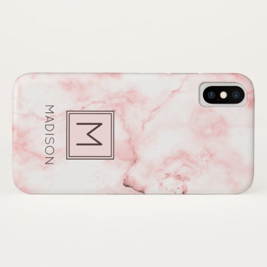 Monogram Girly Blush Pink Marbor Case-Mate iPhone Hülle (Rückseite (Horizontal))