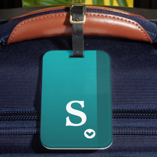 Monogram Girly Green Heart Simple Modern Chic Gepäckanhänger (Vorderseite Insitu 2)