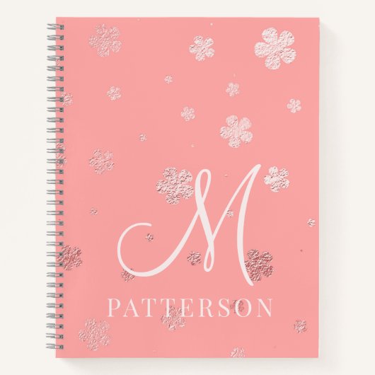 Monogram Girly Imitats Foil Floral Chic Modern Nam Notizblock (Vorderseite)