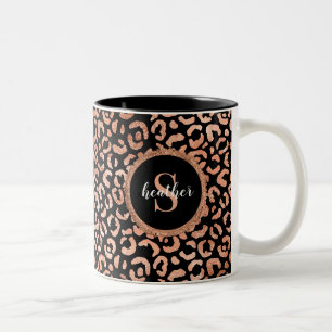 Monogram Girly Leopard Animal Print Two-Tone-Coffe Zweifarbige Tasse