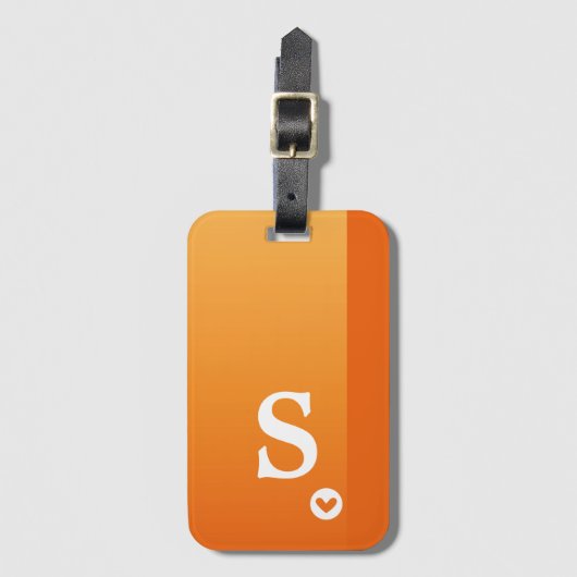 Monogram Girly Orange Heart Simple Modern Chic Gepäckanhänger (Vorderseite Vertikal)