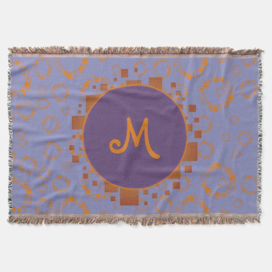 Monogram Girly Orange Lila Circle Square Muster Decke (Vorderseite)