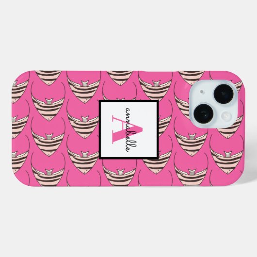 Monogram Girly Pink Fish Muster Personalisiert Case-Mate iPhone Hülle (Rückseite (Horizontal))