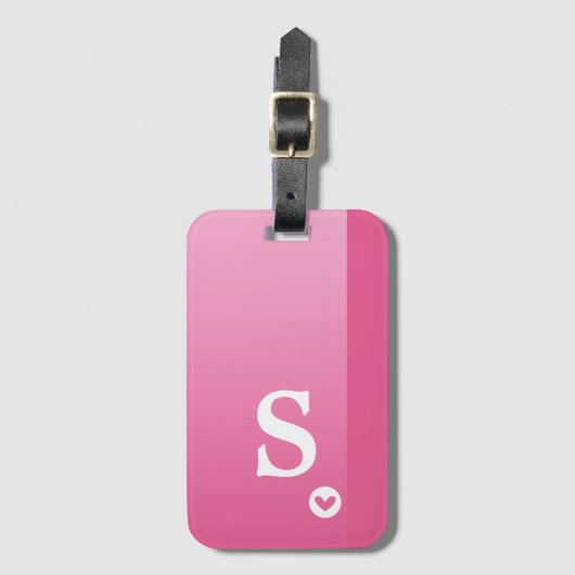 Monogram Girly Pink Heart Simple Modern Chic Gepäckanhänger (Vorderseite Vertikal)