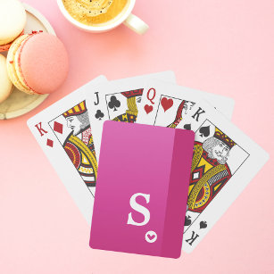 Monogram Girly Pink Lila Heart Modern Chic Spielkarten