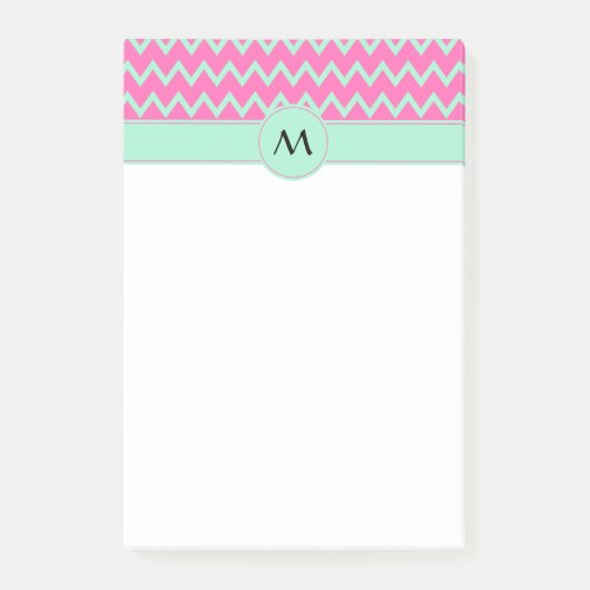 Monogram Girly Pink und Green Zigzag Muster Post-it Klebezettel (Vorderseite)