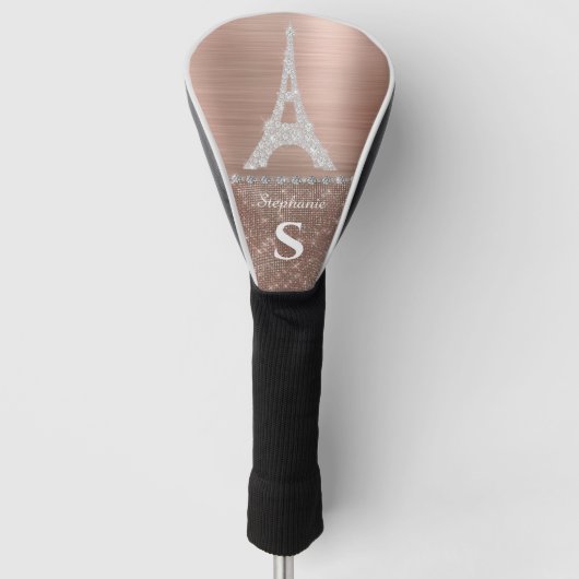 Monogram Girly Rose Gold Diamond Sparkasse Paris Golf Headcover (Vorderseite)