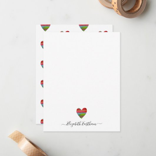 Monogram Girly Script Einfache Herz-Note-Karte Mitteilungskarte (Vorderseite/Rückseite Beispiel)