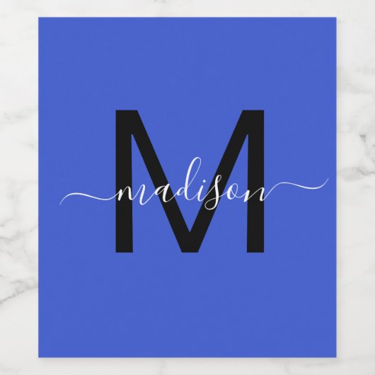 Monogram Girly Script Weinetikett (Einzelnes Label)