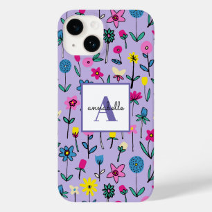 Monogram Girly Whimsical Lilac Floral Pattern Case-Mate iPhone 14 Hülle