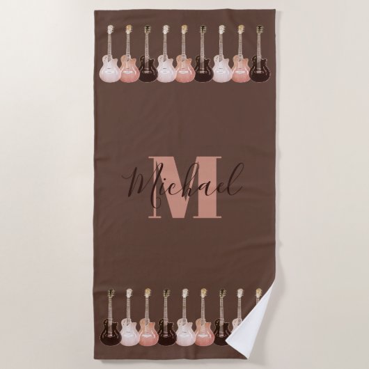 Monogram Gitarrenmuster rustikal braun Strandtuch (Vorderseite)