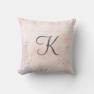 Monogram Glam Chic Pink Gray Sparkle Elegant Kissen