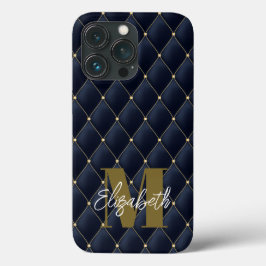 Monogram Glamour Gold Navy Quilter Muster Case-Mate iPhone Hülle