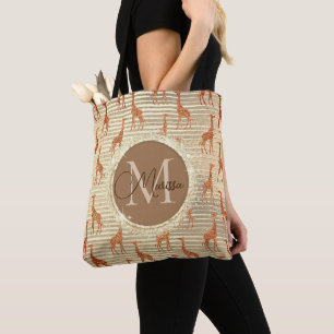 Monogram Glittery Giraffe on Gold Foil Tasche
