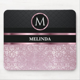 Monogram Glittery Hübsch rosa und schwarz Mousepad