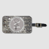 Monogram Glittery Silver Streichperlen Gepäckanhänger (Vorderseite (Horizontal))