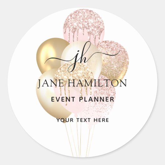 Monogram Glitzer Balloons Runder Aufkleber (Vorderseite)