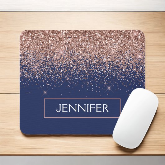 Monogram Glitzer Blush Pink Rose Gold Navy Blue Mousepad