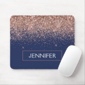 Monogram Glitzer Blush Pink Rose Gold Navy Blue Mousepad (Mit Mouse)