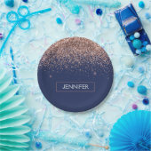 Monogram Glitzer Blush Pink Rose Gold Navy Blue Pappteller (Party)