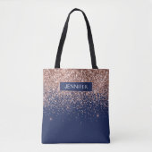 Monogram Glitzer Blush Pink Rose Gold Navy Blue Tasche (Vorderseite)